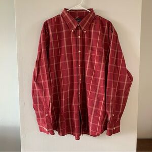 Red Plaid Dress Shirt Button Down Long Sleeve Dockers Mens Size XL 17 17 1/2